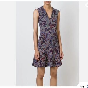 Tory‎ Burch Calico Pixelated Blue Neutral V-Neck Floral Fit n’ Flare Dress Sz XS